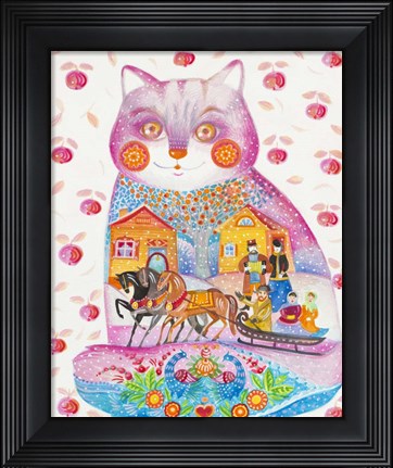 Framed Pink Cat 1 Print