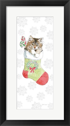 Framed Christmas Kitties IV Snowflakes Print