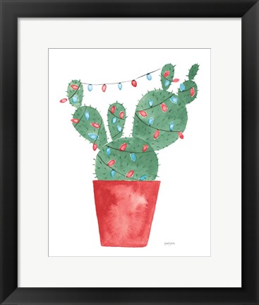 Framed Very Cactus Christmas III Dark Green Print