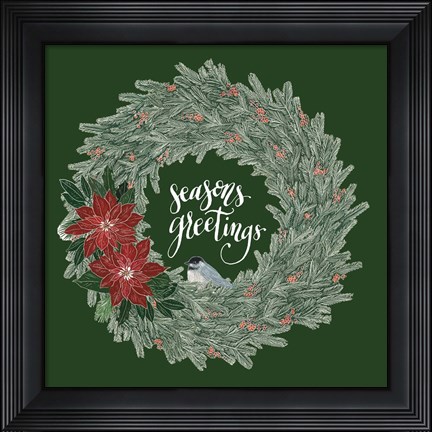 Framed Woodland Wreath II Green Print