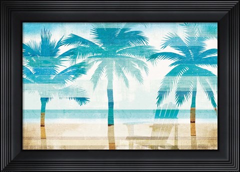 Framed Beachscape Palms with chair Print