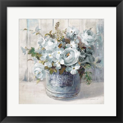 Framed Garden Blooms I Blue Crop Print