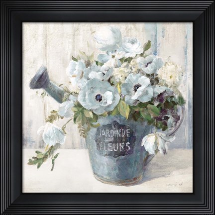Framed Garden Blooms II Blue Crop Print
