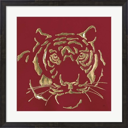 Framed Gilded Tiger on Red Print
