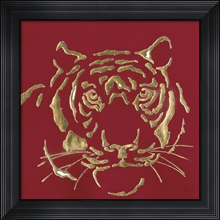 Framed Gilded Tiger on Red Print