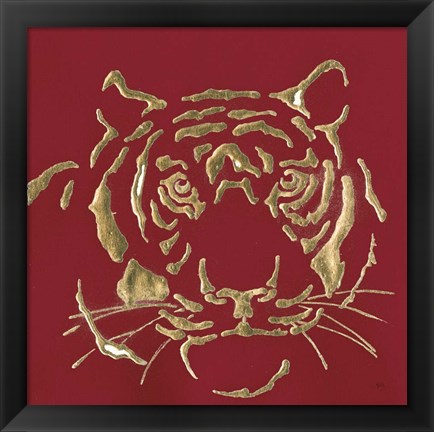 Framed Gilded Tiger on Red Print