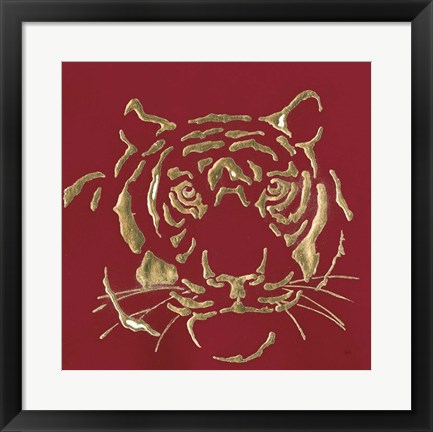 Framed Gilded Tiger on Red Print