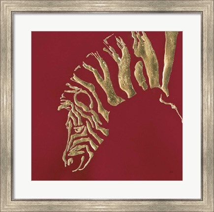 Framed Gilded Zebra on Red Print