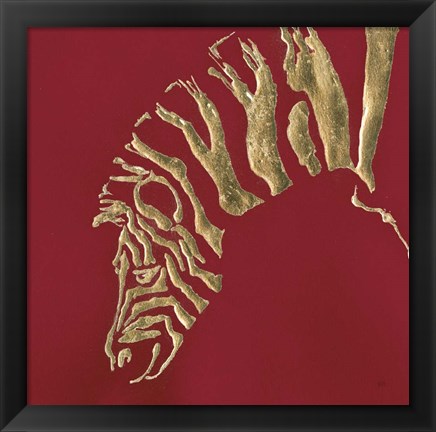 Framed Gilded Zebra on Red Print