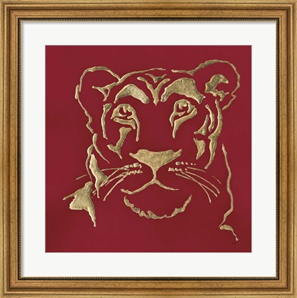 Framed Gilded Lioness on Red Print