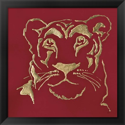 Framed Gilded Lioness on Red Print