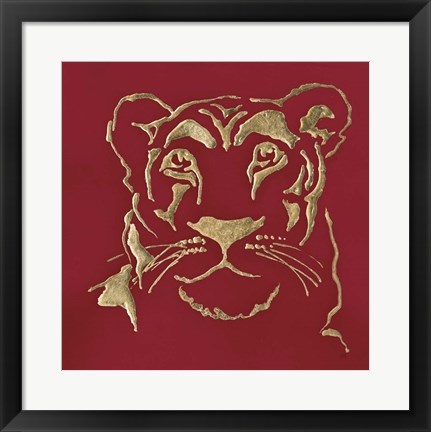 Framed Gilded Lioness on Red Print