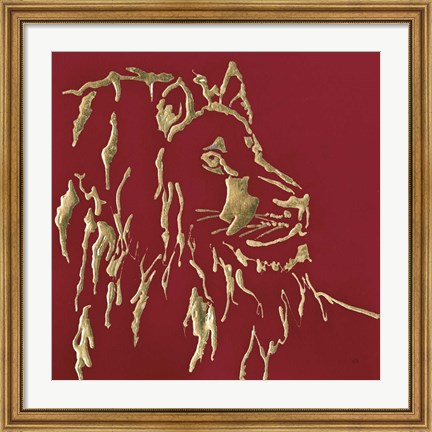 Framed Gilded Lion on Red Print