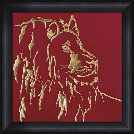 Framed Gilded Lion on Red Print