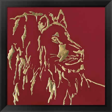 Framed Gilded Lion on Red Print