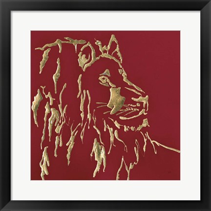 Framed Gilded Lion on Red Print