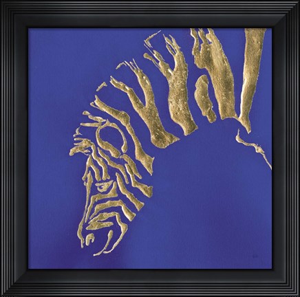 Framed Gilded Zebra Indigo Print