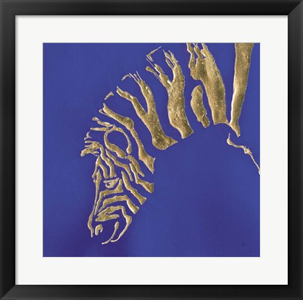 Framed Gilded Zebra Indigo Print