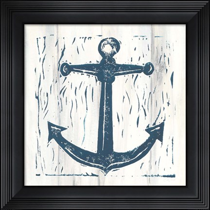 Framed Nautical Collage III On White Wood Print