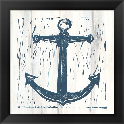 Framed Nautical Collage III On White Wood Print