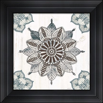 Framed Mandala Morning VI Blue and Gray v2 Print