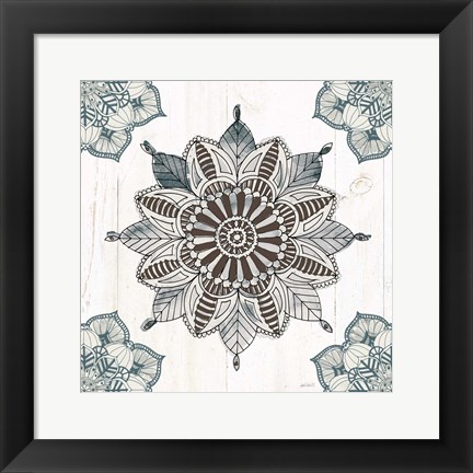 Framed Mandala Morning VI Blue and Gray v2 Print