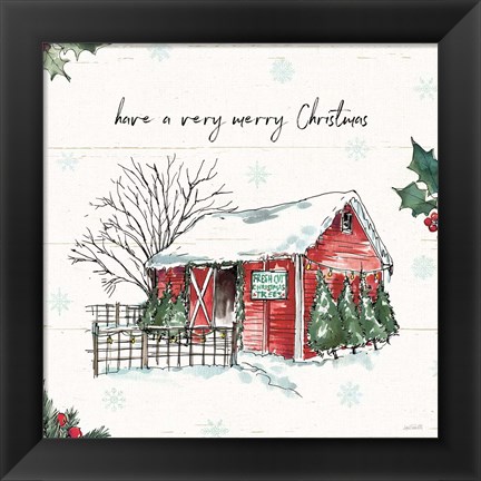 Framed Holiday on the Farm IV Merry Christmas Print