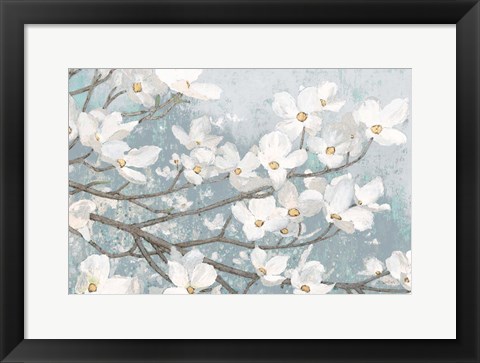 Framed Dogwood Blossoms II Blue Gray Crop Print