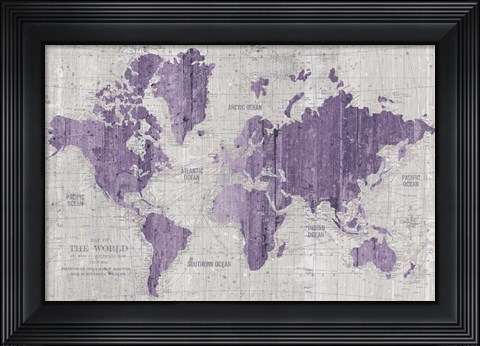 Framed Old World Map Purple Gray Print