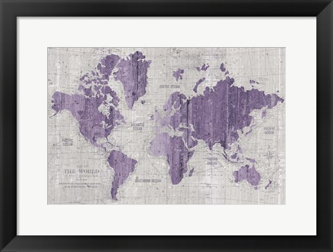 Framed Old World Map Purple Gray Print