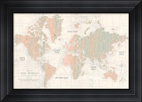 Framed Old World Map Blush and Mint Print