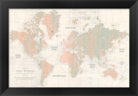 Framed Old World Map Blush and Mint Print