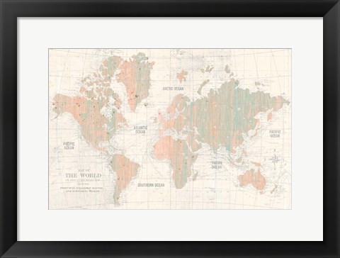 Framed Old World Map Blush and Mint Print