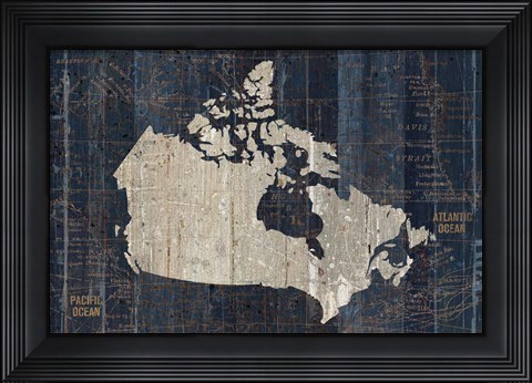 Framed Old World Map Blue Canada Print