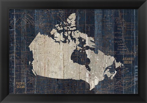 Framed Old World Map Blue Canada Print