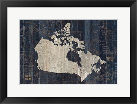 Framed Old World Map Blue Canada Print