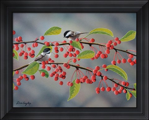 Framed Chickadees Print