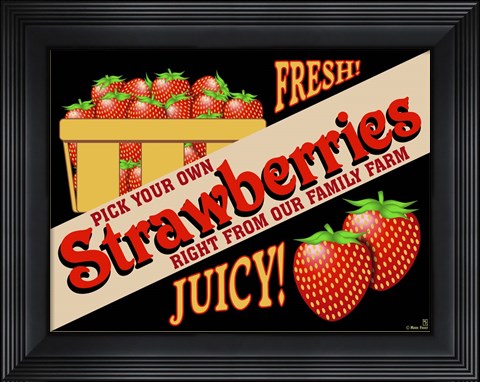 Framed Strawberries Crate Label Print