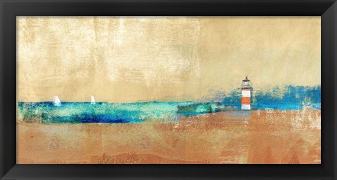 Framed Coast Line and Lighthouse Print