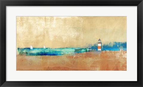 Framed Coast Line and Lighthouse Print