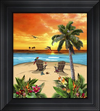 Framed Tropical Island Sunset Print