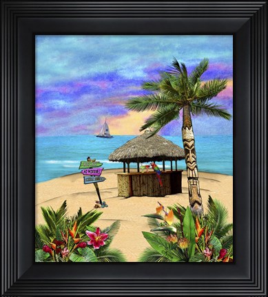 Framed Tropical Island Tiki Hut Print