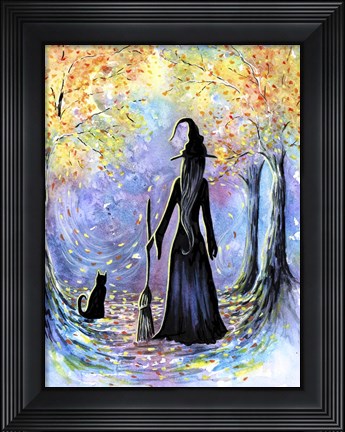 Framed Witch and Black Cat Print
