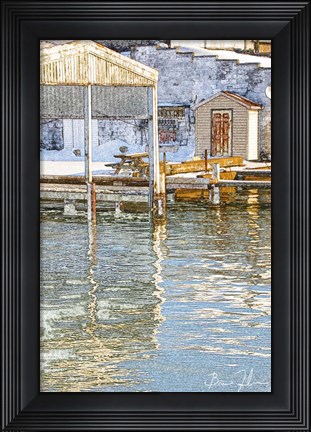 Framed Docks In The Winter Print