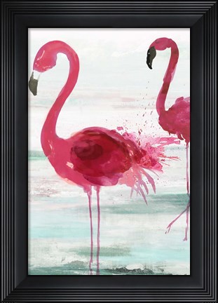 Framed Beach Flamingoes Print