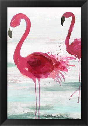 Framed Beach Flamingoes Print