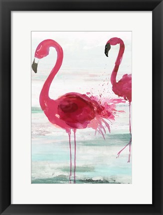 Framed Beach Flamingoes Print