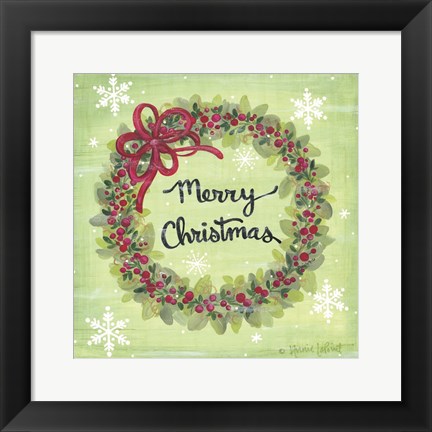 Framed Merry Christmas Wreath Print