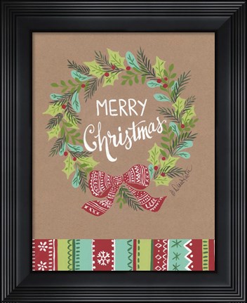 Framed Merry Christmas Wreath Print