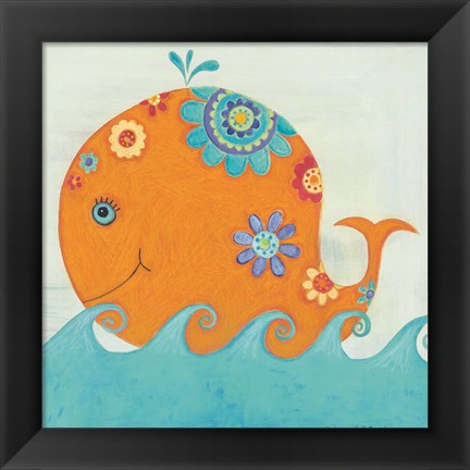 Framed Happy Floral Whale Print